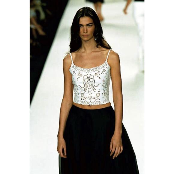Ralph Lauren Collection Leather Corset Eyelet Crop Top Cami Vintage 2000 Runway - Picture 5 of 16